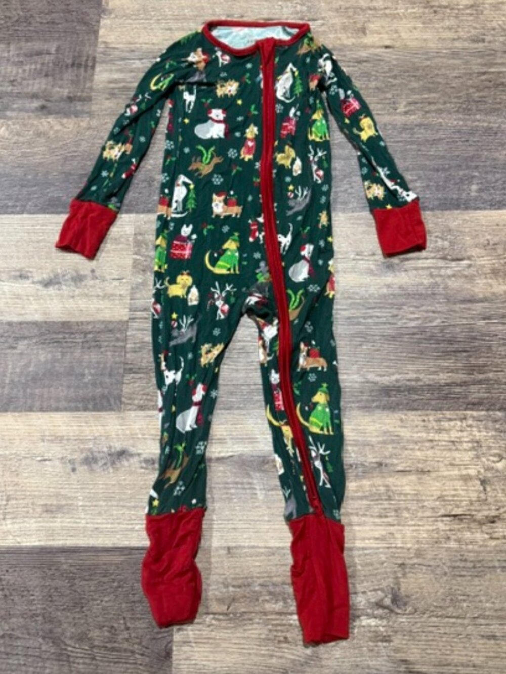 Little Sleepies 2T Dog Christmas Print Zippie Footie Pajamas
